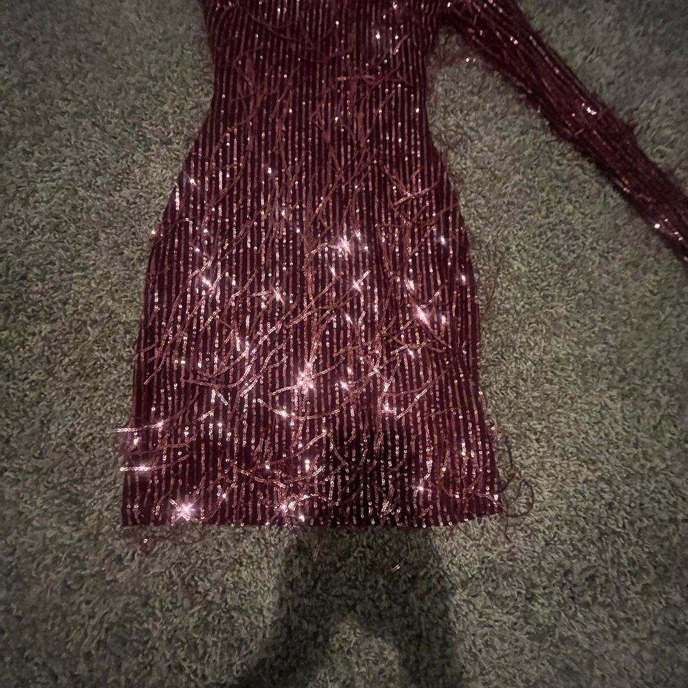 Windsor One Shoulder Sequin Dress in Deep maroon
